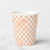 Pfirsich Flausch Kirsch Gingham-Muster Pappbecher (Rückseite)