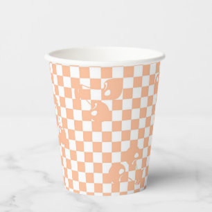 Pfirsich Flausch Kirsch Gingham-Muster Pappbecher