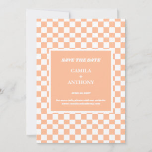 Pfirsich Flausch Weiß Kariert Gingham-Muster Save The Date