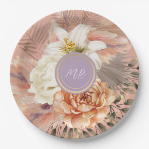 Pfirsich Flieder Florales Hochzeits-Design Pappteller