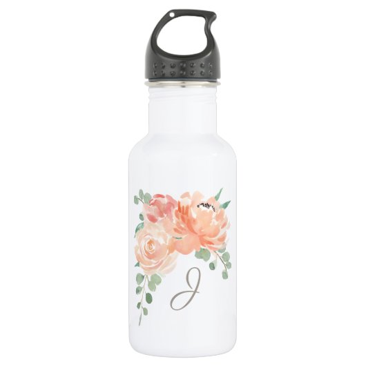 Pfirsich Floral Bouquet mit beliebigen Monogrammen Edelstahlflasche (Vorderseite)