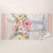 Pfirsich Floral Pampas Rustische Hütte Holz Wasser Strandtuch (Vorderseite)