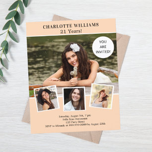 Pfirsich-Fotocollage-Geburtstagseinladung