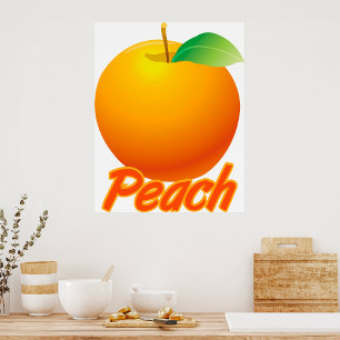 Pfirsich Frucht Retro Orange Poster