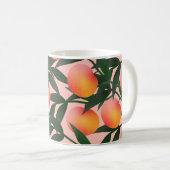 Pfirsich Frucht Rosa Hintergrund Muster. Kaffeetasse (VorderseiteRechts)