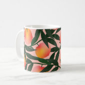 Pfirsich Frucht Rosa Hintergrund Muster. Kaffeetasse (Vorderseite Links)