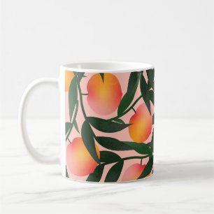 Pfirsich Frucht Rosa Hintergrund Muster. Kaffeetasse