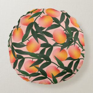 Pfirsich Frucht Rosa Hintergrund Muster. Rundes Kissen