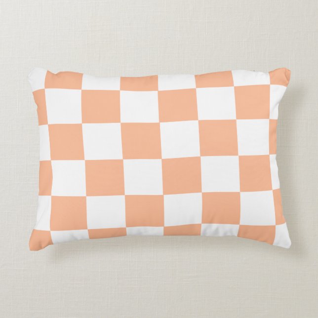 Pfirsich Fuzz kariertes Gingham-Muster Dekokissen (Vorderseite)