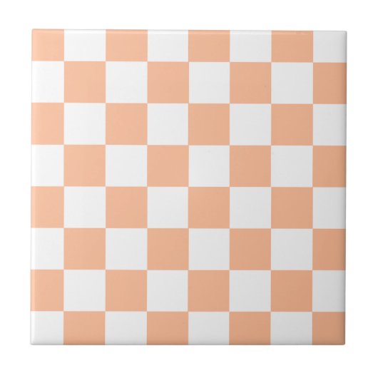 Pfirsich Fuzz Kariertes Gingham-Muster Fliese (Vorderseite)
