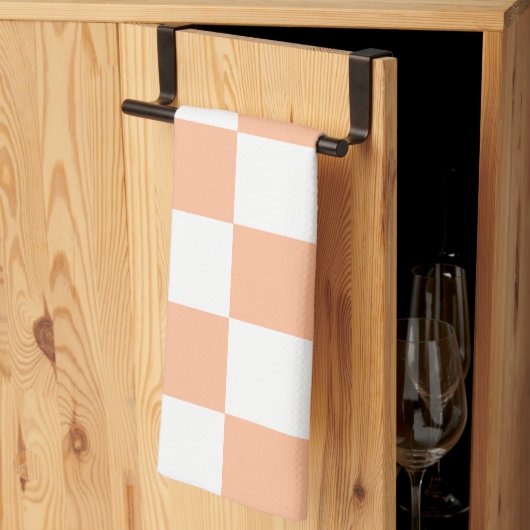 Pfirsich Fuzz Kariertes Gingham-Muster Geschirrtuch (Drittel gefaltet)