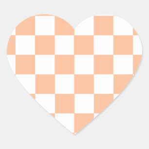 Pfirsich Fuzz kariertes Gingham-Muster Herz-Aufkleber