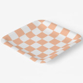Pfirsich Fuzz Kariertes Gingham-Muster Pappteller (Gewinkelt)