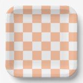 Pfirsich Fuzz Kariertes Gingham-Muster Pappteller (Vorderseite)