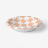 Pfirsich Fuzz Kariertes Gingham-Muster Pappteller (Gewinkelt)