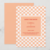 Pfirsich Fuzz kariertes Gingham-Muster Save The Date (Vorne/Hinten)