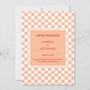 Pfirsich Fuzz kariertes Gingham-Muster Save The Date