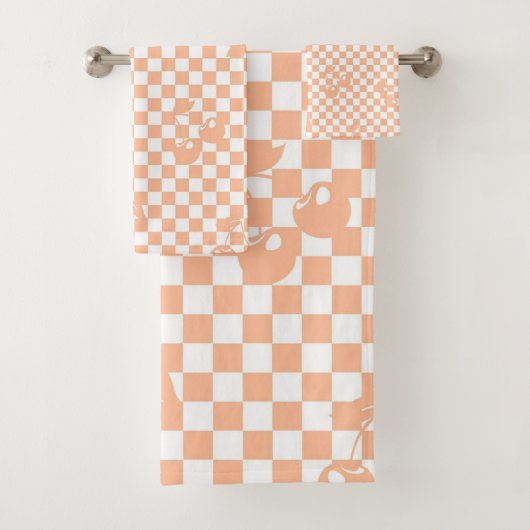 Pfirsich-Fuzz-Kirsch-Gingham-Muster Badhandtuch Set (Insitu)