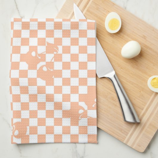 Pfirsich-Fuzz-Kirsch-Gingham-Muster Geschirrtuch (Viertel Falte)
