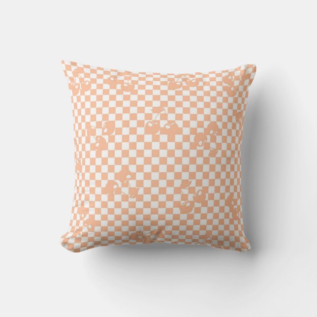 Pfirsich-Fuzz-Kirsch-Gingham-Muster Kissen (Vorderseite)