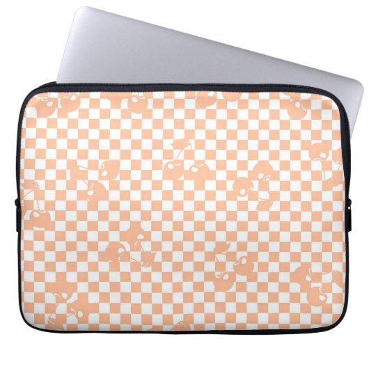 Pfirsich-Fuzz-Kirsch-Gingham-Muster Laptopschutzhülle (Vorderseite)