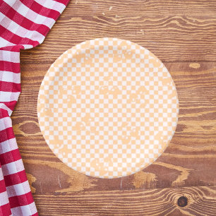 Pfirsich Fuzz Kirsch Gingham-Muster Pappteller