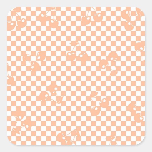 Pfirsich-Fuzz-Kirsch-Gingham-Muster Quadratischer Aufkleber (Vorderseite)