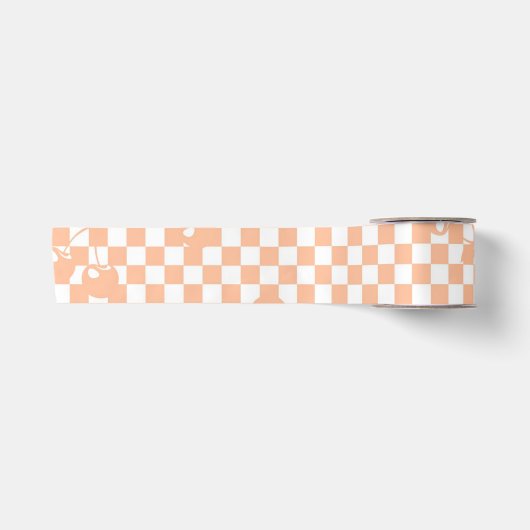 Pfirsich-Fuzz-Kirsch-Gingham-Muster Satinband (Vorderseite)