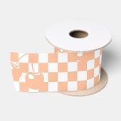 Pfirsich-Fuzz-Kirsch-Gingham-Muster Satinband (Spule)