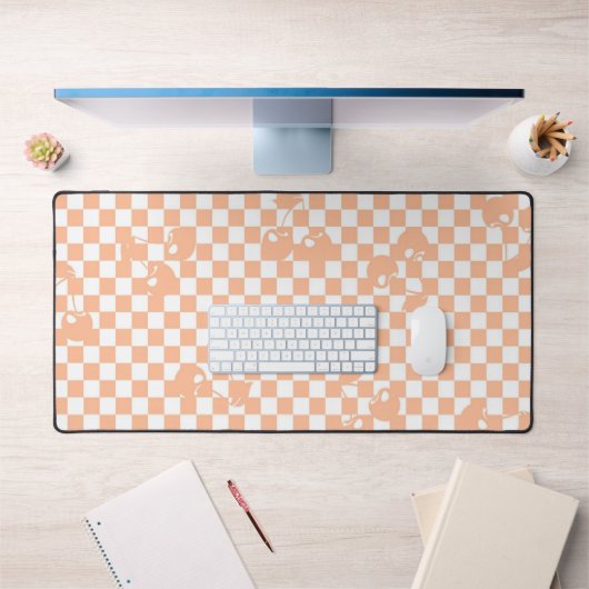 Pfirsich-Fuzz-Kirsch-Gingham-Muster Schreibtischunterlage (Büro 1)
