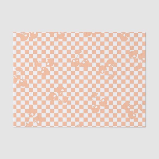 Pfirsich-Fuzz-Kirsch-Gingham-Muster Seidenpapier (Vorderseite)