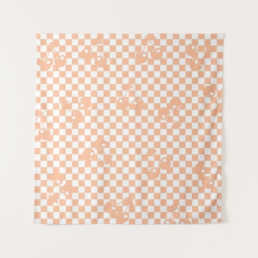 Pfirsich-Fuzz-Kirsch-Gingham-Muster Wandteppich (Vorderseite)