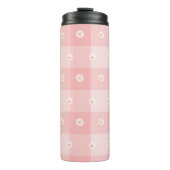 Pfirsich-Gänseblümchen-Karo Thermosbecher (Vorderseite)