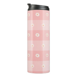 Pfirsich-Gänseblümchen-Karo Thermosbecher