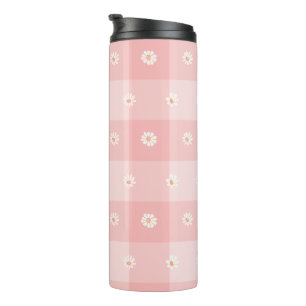 Pfirsich-Gänseblümchen-Karo Thermosbecher