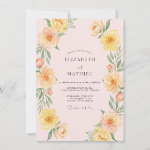 Pfirsich Gelbe Florale Umarmung Hochzeit Einladung