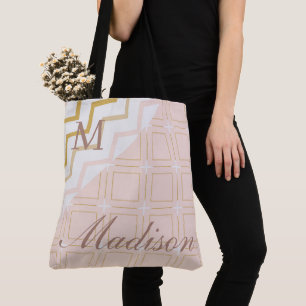 Pfirsich-Geometrischer-Trend Anfangsbuchstabe Mono Tasche