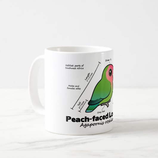 Pfirsich-gesichtige Lovebird-Statistiken Kaffeetasse (Vorderseite Links)
