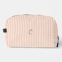 Pfirsich gestreifte Monogramm-Make-up-Tasche