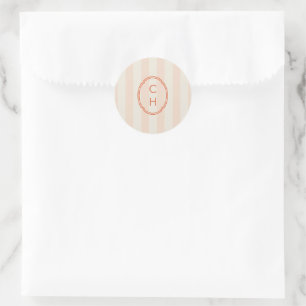 Pfirsich-gestreifter Monogramm-Hochzeitsaufkleber Runder Aufkleber