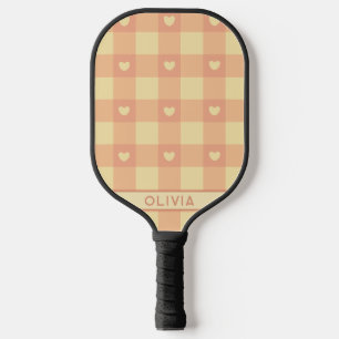 Pfirsich Gingham Herz Muster, Süß Kawaii Kariert Pickleball Schläger