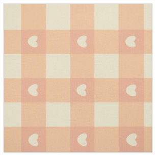 Pfirsich-Gingham-Herzmuster, Süßes Kawaii-Karomust Stoff