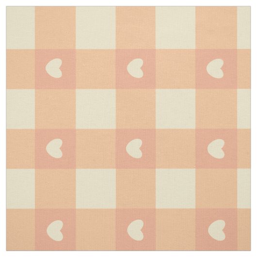 Pfirsich-Gingham-Herzmuster, Süßes Kawaii-Karomust Stoff (Muster)