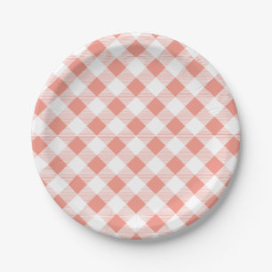 Pfirsich-Gingham-Muster, Picknick, GRILLEN Pappteller