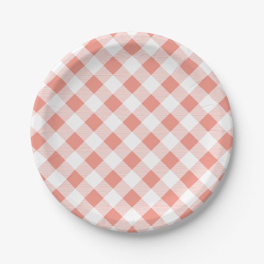 Pfirsich-Gingham-Muster, Picknick, GRILLEN Pappteller (Vorderseite)