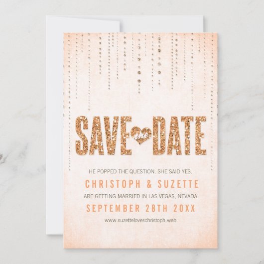 Pfirsich Glitter Look Save The Date (Vorderseite)