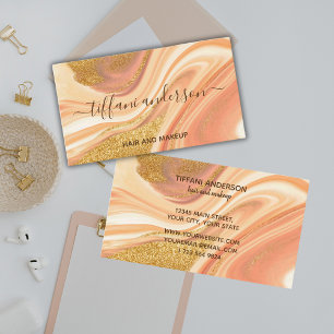 Pfirsich-Gold-Achat-Haare-Make-up-eleganter Marmor Visitenkarte