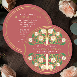 Pfirsich-Gold-Blumen-Schwert-Königliche Hochzeitsp Einladung