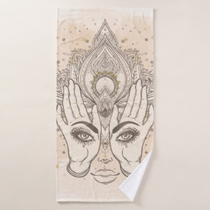 Pfirsich & Gold Boho Lotusblumen-Schönheit Badhandtuch Set