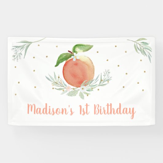 Pfirsich Gold Floral Geburtstag Banner (Horizontal)